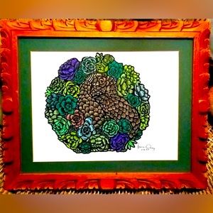 Framed original art: Succulent Pangolin